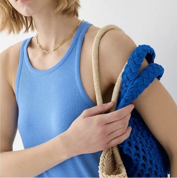 J.Crew Rib High Neck Cutaway Tank Dress Poplin Skirt Blue Size Medium - Picture 2 of 9